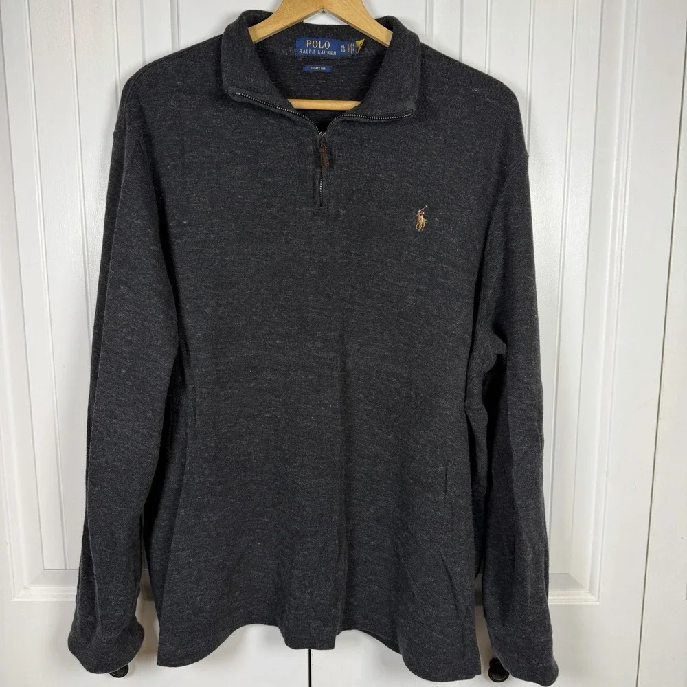 Polo Ralph Lauren Men's 1/4 Zip Sweater Estate Rib Size Large Grey Designer